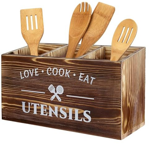 Soporte para utensilios de pared, organizador de almacenamiento de utensilios de cocina rústico, soporte para utensilios de encimera dividido para cocina, soportes para utensilios de cocina y solucion