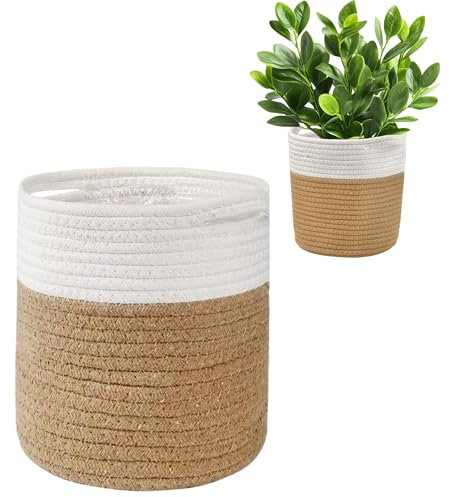 20cm Plant Pot Indoor Pot for Plants, Plant Basket Cotton Rope Woven Storage Basket Wicker Plant Pots for Indoor Plants, Planter Flower Pots Seagrass Plant Pot for Laundry Household Storage Basket