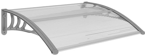 Outsunny Vordach für Haustür 100 x 75 cm Pultbogenvordach Überdachung aus Aluminium und Polycarbonat Pultvordach mit UV Schutz Haustürvordach für Balkon, Sonnenschutz, Regenschutz, Silber