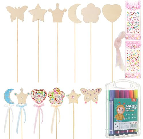Smavles 12 Kits Baguette Magique, Baguette Magique Etoile Activité Manuelle, Loisirs Créatifs, Artisanat en Bois à Peindre, Cadeau Anniversaire, Fête Décoration Enfants pour Filles Cadeau