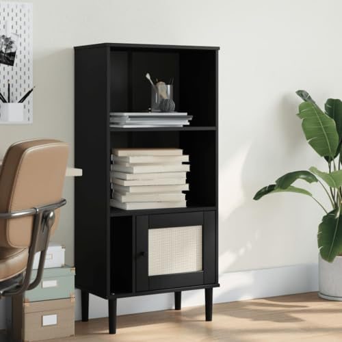RMIHSJG Bücherschrank SENJA Rattan-Look Schwarz 60x35x130cm Kiefernholz Manga Regal Cd Regal Book Shelf Kleines Bücherregal für Arbeitszimmer Büro Schlafzimmer Wohnbereich