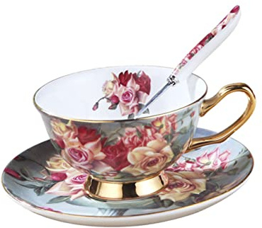 ABOOFAN Tazze da Porcellana con Saucer Ufficio per Tè e Bevande Calde Design con e Rosa