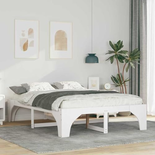 vidaXL Floor Bed Frame with Storage White 160 x 200 cm Solid pine wood, A Low Bed Design, Compact Sleeping Furniture, Neat Ground Level Frame, Minimal Bedroom Fixture, Functional Resting Platform
