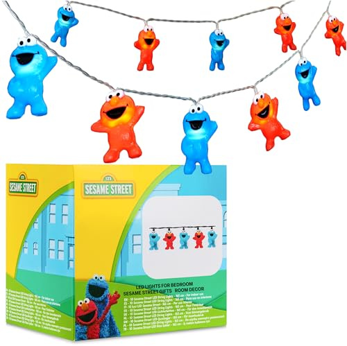 Get Trend Sesame Street 3D LED String Lights 5.4 Ft, 10 Battery-Operated Cookie Monster Elmo White LED Fairy Lights, Room & Christmas Decorations
