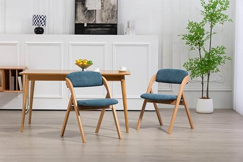 HAUSPROFI Klappstuhl Gepolstert, 2er Pack Holzklappstuhl, Tragbarer und Faltbar, Fertig Montiert, klappstühle für Gäste, Küche, Büro, Hochzeitsfeier, Picknick (Blau)