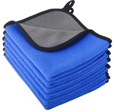 Lot de 6 chiffons en microfibre pour voiture - Non pelucheux - 500 g/m² - Chiffons secs - Chiffon de nettoyage multifonction pour l'entretien des voitures, motos, maison, cuisine - 30 x 40 cm