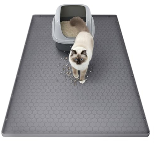 Virenex Kattlåda Matta 86x56 cm - XXL Kattströ Matta, Kattmatta Kattlåda Underlägg, Livsmedelsäkert Silikon, Vattentätt, Halkfritt, Lätt att Rengöra, Luktneutral, Ideal för Katter, Hundar