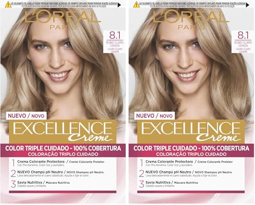 L´ORÉAL PARIS Excellence Creme Tinte Permanente - Tono 8.1 Rubio Claro Ceniza (Paquete de 2)