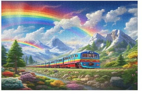 Rainbow Zug -Puzzle, 1000 Teile,Holzpuzzle Für Erwachsene Kinder, Lustiges Spielzeug, Denkspiel, Bildungsspiel, （75×50cm）