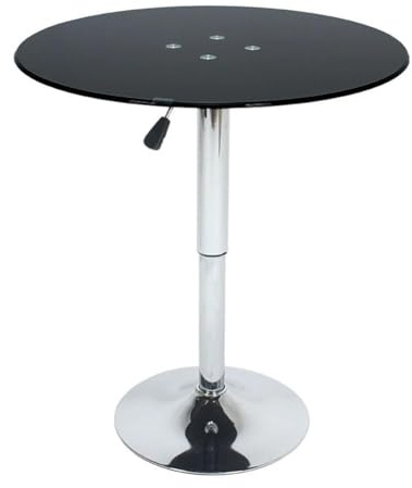 Höhenverstellbarer runder Glas-Esstisch, platzsparender Küchentisch für 2–4 Personen, gehärtetes Glas, Bistro, Pub, Café, Möbel (schwarz, 60 cm)