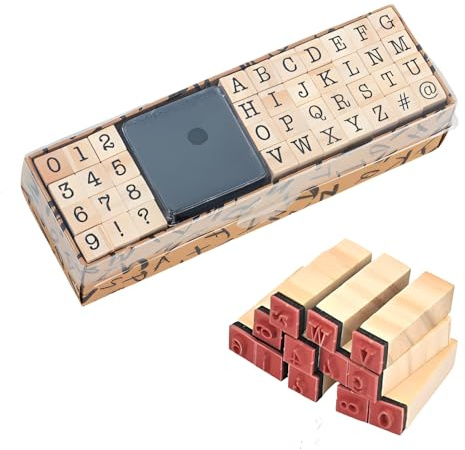 40 Stück Buchstaben Stempel Set mit, Alphabet Holzstempel Buchstaben Zahlen Symbole, für Scrapbooking Kunst Handwerk Kartenherstellung, Mit praktischem Stempelkissen und robustem