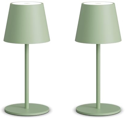 lundwa Dimmbare led akku tischleuchte Grün 26CM, 5000mAh(5V 2A) (2 Stück) | camping lampe akku aufladbar,3W 3000K tischleuchte kabellos, IP54 Outdoor Tischlampe für Restaurant, Schlafzimmer, Bar
