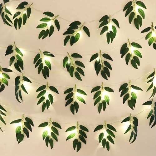 RECUTMS 2Pack Willow Leaves String Lights 20LEDs Hanging Silk Leaf Light | Battery Operated,Soft and Lightweight, Durable for Reusing, for Home Wedding Party Wall Indoor Outdoor Decor