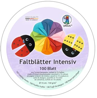 Ursus 296 74 99 - Faltblätter Intensiv, 100 Blatt, Ø 15 cm, 130 g/m² Tonzeichenpapier in 10 Farben, Tonpapier zum Basteln, DIY & Deko