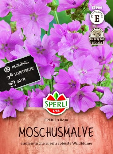 Sperli Moschusmalvensamen SPERLI's Rosa 85966, Blumensaat | Mehrjährige rosa Wildblume für Bauerngarten, zartblühende Zierpflanze für sonnige bis halbschattige Standorte