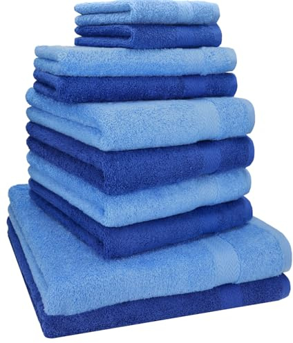 Betz 10-TLG. Handtuch-Set Classic 100% Baumwolle 2 Duschtücher 4 Handtücher 2 Gästetücher 2 Seiftücher Farbe Royalblau und hellblau