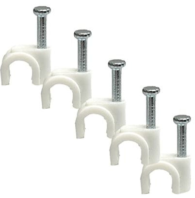 Round White Cable Clips 6mm with Fixing Nails - Packs of 100