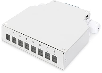 DIGITUS LWL Spleißbox - Hutschienen-Montage - 8 Port - Für LC Duplex Kupplungen - Metallgehäuse, Weiß