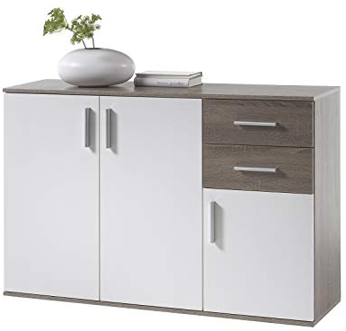 möbelando Kommode Mehrzweckschrank Sideboard Schrank Standschrank Freida II Sonoma dunkel/Weiß