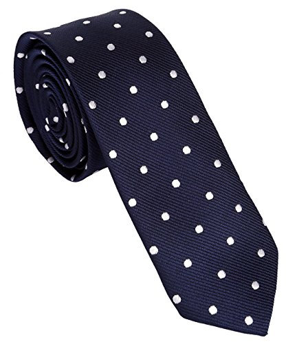 FALETO elegante Herren schmale Krawatte 5cm Krawatten Schlips Slim Tie für Hochzeit Business und Alltag aus Polyester + Original Geschenkbox (Punkt, Nachtblau)