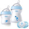 Chicco NaturalFeeling Geschenkset mit 2 Babyflaschen + Schnuller 0m+ blau
