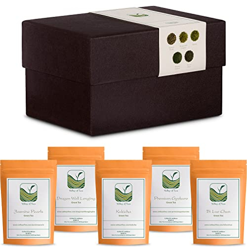 Tés Verdes Famosos Caja Regalo - Para Amantes Del Té Verde - Selección De Té De Hoja Suelta De Primera Calidad - Degustación De Té Verde Gourmet - 5 Muestreadores De Té