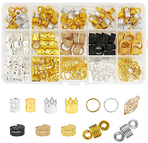 Dreamtop 200 Stück Aluminium Haarspule Dreadlocks Perlen Metall Haarschellen Haar Geflecht Ringe Haarschellen Haarschmuck Clip Hair Cuffs mit Aufbewahrungsbox für Haar Zubehör