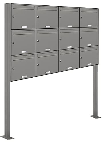 AL Briefkastensysteme 12er Standbriefkasten in Aluminiumgrau RAL 9007 als 12 Fach Briefkastenanlage DIN A4 in Postkasten Briefkasten Design modern