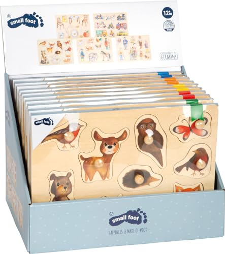 small foot Thekendisplay 10 Setzpuzzles aus Holz mit verschiedenen Motiven, ab 12 Monaten, 11504