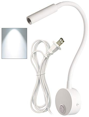 LEDSONLINE White Wall Mount Reading Light for Headboard Bright 6000K Pure White 25° Focused Beam Bed Flexible Neck Task Lamp for Home Hospital Hotel Marine Yacht Bunk Bed 4.92ft Plug-in Cord