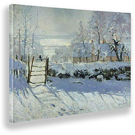 Giallobus - Cadre - Claude Monet - La Pie - Toile - 70x50 - Prêt à accrocher - Peintures Modernes pour la Maison