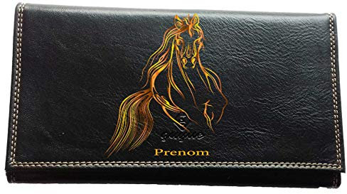 Syl'la Compagnon Tout-en-Un Porte chéquier en Simili Cuir Personnalisé Cheval Orange avec prénom