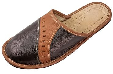 APREGGIO - Ciabatte Estive da Uomo in Pelle Liscia - Pantofole Casa Uomo - Con le dita coperte - Slip-On - Suola Piatta - Leggere - Marrone - Taglia 44 EU