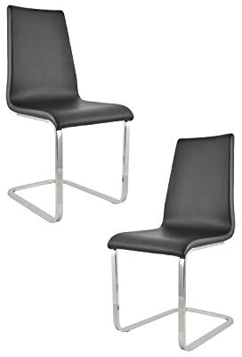 Tommychairs - 2er Set Freischwinger-Stühle BERLIN mit hochfestem rechteckigem Freischwingergestell aus Stahl und Sitzflaeche aus mehrschichtigem Holz gepolstert und mit schwarzem Kunstleder bezogen