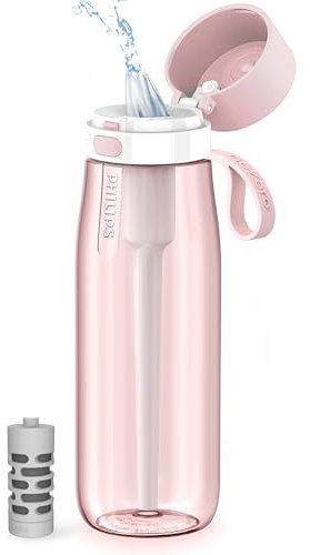 Philips GoZero Everyday Filtered Water Bottle with Philips Everyday Water Filter, BPA-Free Tritan Plastic, Purify Tap Water Into Healthy Drinking Tasting Water, 22 oz, Pink
