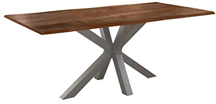 SAM Esszimmertisch 200x100cm Toledo, echte Baumkante, Akazienholz nussbaumfarben, massiver Baumkantentisch mit Spider-Gestell Silber