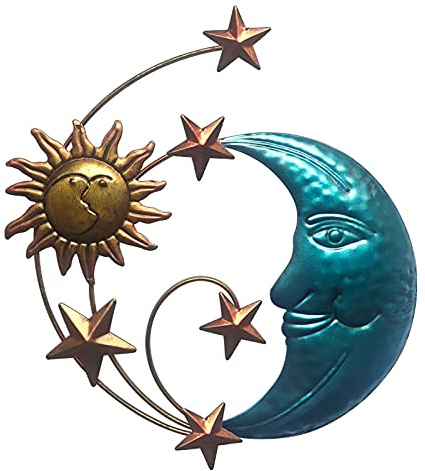 vincente Sun And Moon Metal Wall Decor, Cast Iron Sun Face Wall Plaque Iron Sculpture Wall Art Decor, For Indoor Outdoor Garden Wall Decor