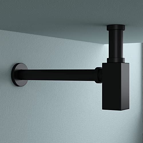 doporro Siphon Waschbecken Schwarz‎ Eckig Design Röhrensiphon für Waschbecken und Waschtisch Abflussrohr inkl. Geruchverschluss und Gummimanschetten Universal Abflussrohr 1 1/4 x Ø 32mm SIPHON05