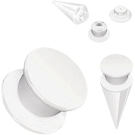 Taffstyle Piercing Ohrpiercing 2 in 1 Flesh Schraub Plug plus Dehnungsstab Dehnstab Taper Expander Ohr Stab Pure UV Weiß 4mm