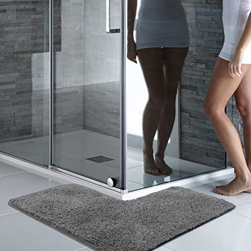 Seavish Shaggy-Badezimmerteppich, L-förmig, dunkelgrau, rutschfeste Eck-Duschmatte, wasserabsorbierend, weich, flauschig, waschbar, Teppich für quadratische Dusche, Badewanne, Badezimmer