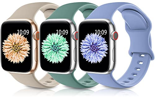 Higgs 3 Piezas Correas Compatibles con Correa Apple Watch 40mm 38mm 41mm Mujer Hombre,Pulsera Suave Silicona Deportiva para iWatch Series (42mm 10) 9 8 7 6 SE 5 4 3 2 1, Ajustables Piedra