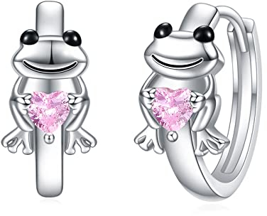 VONALA Frosch Creolen Ohrringe, 925 Sterling Silber Tier Schmuck mit Rosa Zirkonia für Damen Mädchen Kinder