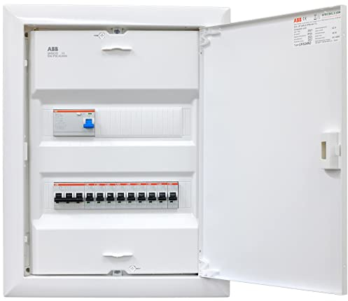 ABB Verteiler Aufputz 2-reihig UK624N3 ANSCHLUSSFERTIG verdrahtet mit Klemmblock. Bestückung ABB 1x FI 4-pol. + 1x 3pol + 9x 1pol LS B16A