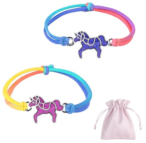 Sugeru®Pferde Mädchen Geschenk, 2stk Stimmungs Armband Mädchen(Temperatur VerfäRbung) mit 1stk Schmuckbeutel,Mitgebsel Kindergeburtstag Geschenke für Mädchen,Freundschaftsarmband - Einhorn
