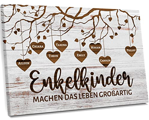 Love Faith Meine Enkelkinder Leinwand 60 x 40 cm - Personalisiertes Wandbild mit Namen im Querformat - Geschenk für Oma & Opa