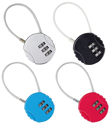 Lot de 4 Cadenas Code à 3 Chiffres, Cadenas Valise Avion Petits Cadenas Cable Cadenas a Code Casier pour Voyage Bagages Valise Sac Casier (4 Couleur)