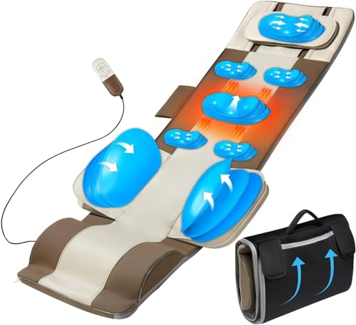 Ganzkörper-Massagematte mit Airbag-Dehnung und Heizung, 3D-Lendenwirbeltraktion und Entspannung, Rückenmassagegerät, 4 Modi, 3 Intensitäten, 3 Wärmestufen, PU-Leder, tragbares und faltbares Design,