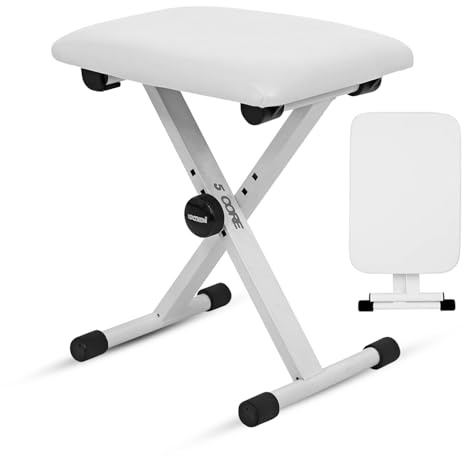 5 CORE Keyboard Bench 2 Inch Padded Cushion Adjustable 18.5 Piano Stool Heavy Duty 370 lbs Capacity Guitar Chair Folding Portable - KBB 02 WH
