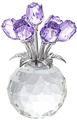 YWHL Handgefertigte lila Rosenfigur aus Kristall mit runder Vase, Rosengeschenke für Freundin, Frau, Schwester, romantische Geschenke für Mutter am Valentinstag, Muttertag, Geburtstag, Hochzeit,