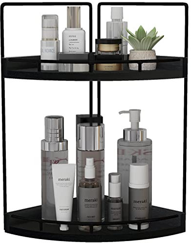 Dorhors Eck-Organizer mit 2 Ebenen, Holz-Arbeitsplattenaufbewahrung für Badezimmer, Schwarz